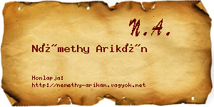 Némethy Arikán névjegykártya